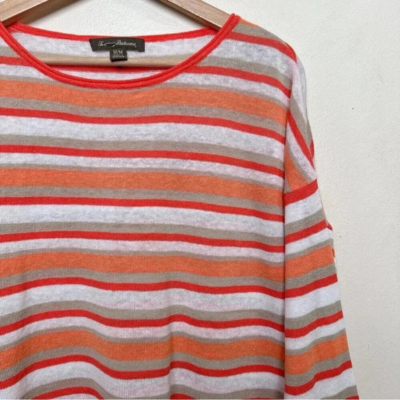 Tommy Bahama Womens Medium Linen Orange Stripe Long Sleeve Top - Picture 4 of 12